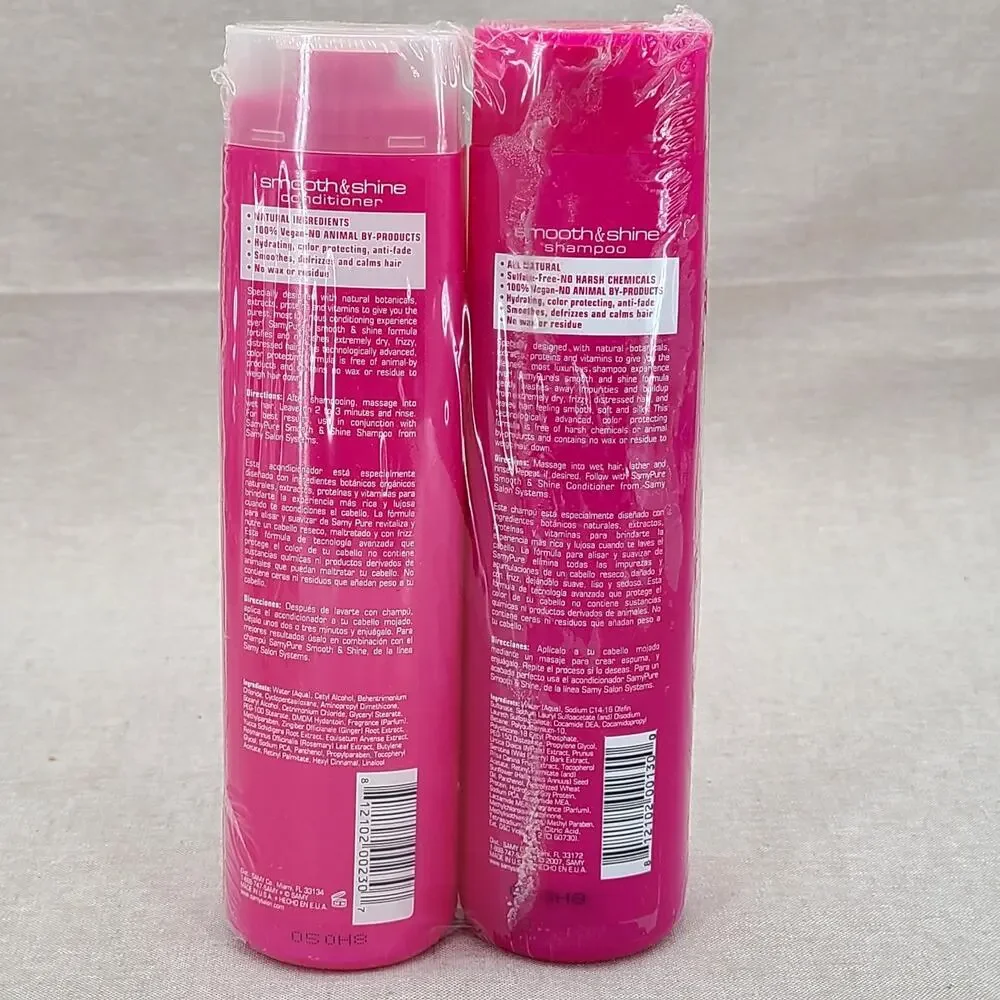SAMY PURE All Natural SMOOTH & SHINE Shampoo Conditioner Hair Vegan 12oz NOS